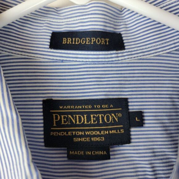 Pendleton Mens Large Blue White Striped Bridgeport Button Down LS Shirt - Picture 4 of 4